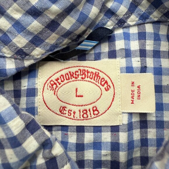 Brooks Brothers Oxford Button-Down Shirt Men L Blue Check Gingham OCBD 44" - Picture 5 of 13